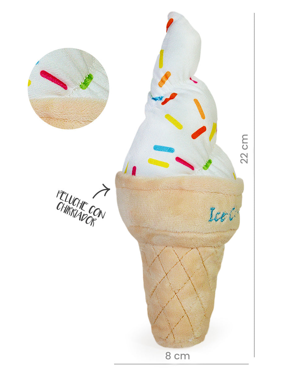 D´PET Ice Cream Toy Juguete Interactivo de peluche chirriante con forma de Helado para Perros y Gatos, 30 cm