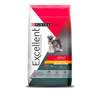 Purina Excellent Alimento Seco Adulto Raza Pequeña Receta Pollo y Arroz, 1.5 kg, 3.5 kg y 7.5 kg.