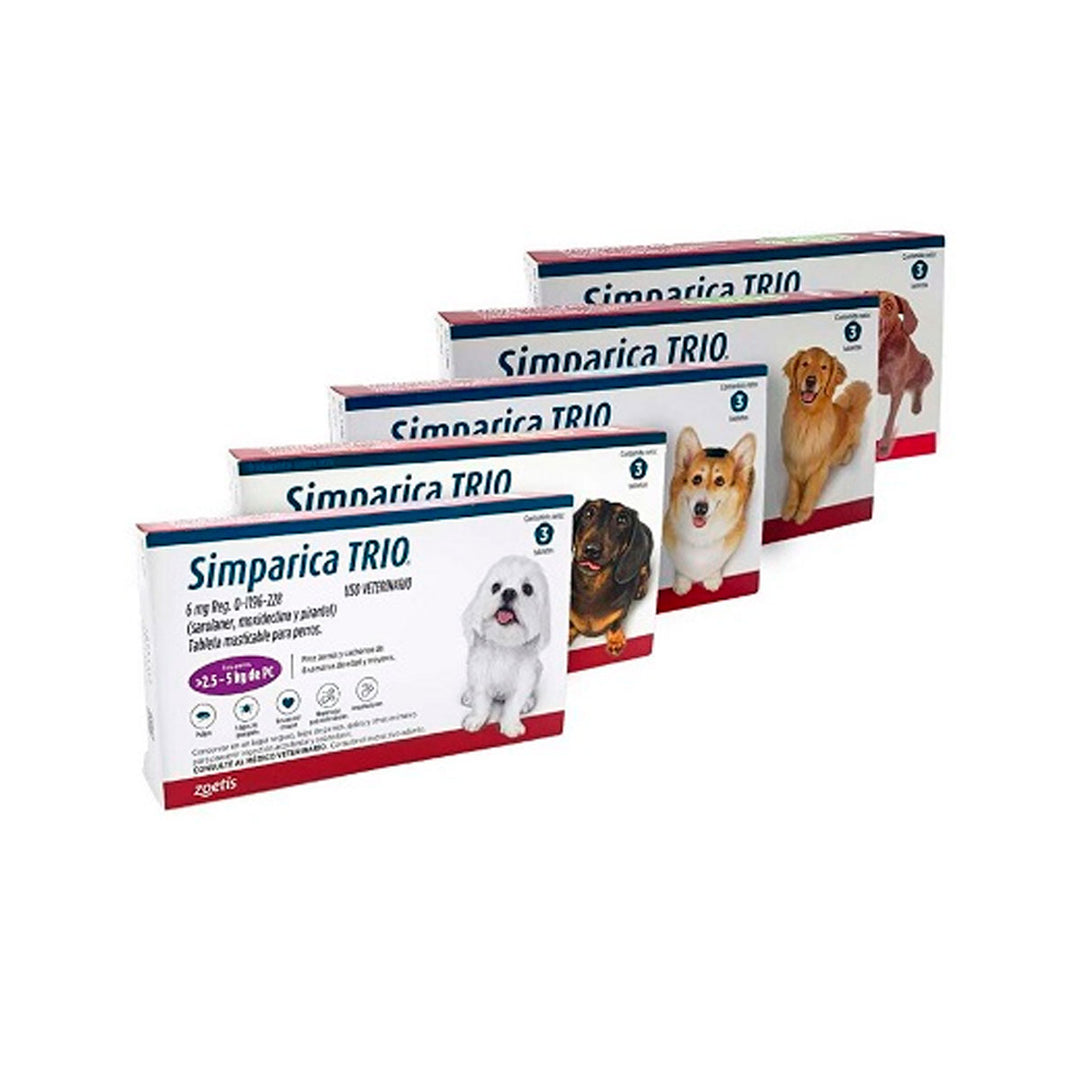 Zoetis Simparica Trio Desparasitante Externo para Perros, 1 tableta de 6 mg, 12 mg, 24 mg 48 mg y 72 mg