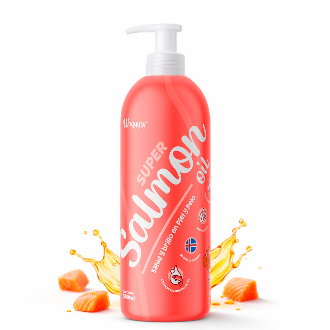 Waggys Super Salmon Oil | Aceite de Salmón Premium con Omega 3 para Perros y Gatos | Piel, Pelaje, Articulaciones y Sistema Inmunológico