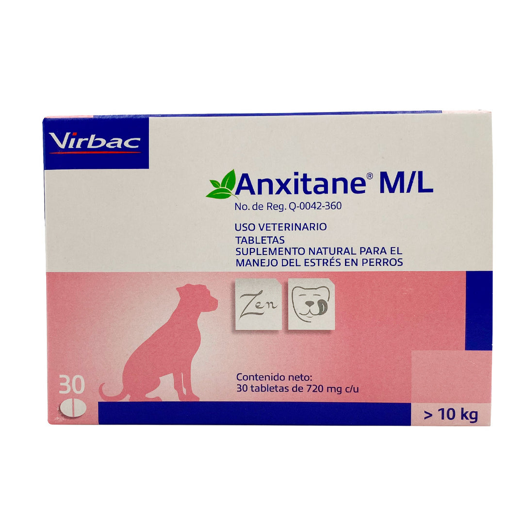 Virbac Anxitane Suplemento Natural Antiestrés para Perro, Chico, Mediano y Grande de 30 Comprimidos