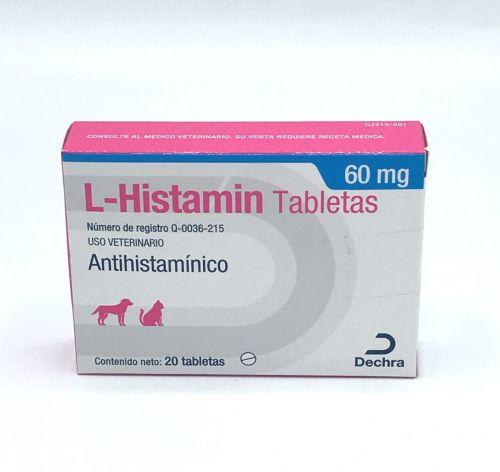 Dechra L-Histamin Antihistamínico para Perros y Gatos, 60mg, 20 tab