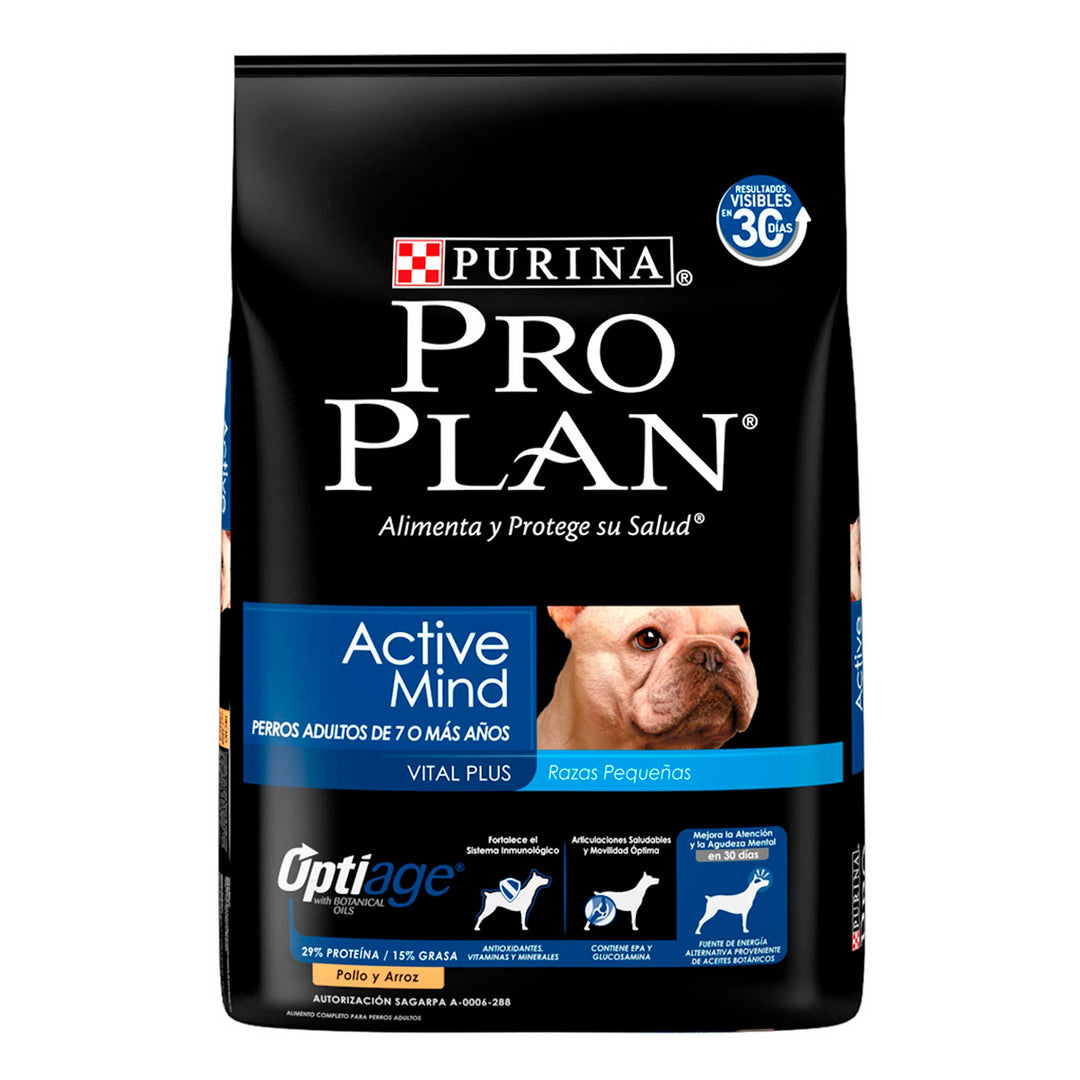 Pro Plan Optiage Active Mind Alimento Seco para Perro Senior Raza Pequeña Receta Pollo y Arroz, 1.0 kg, 3.0 kg y 7.5 kg